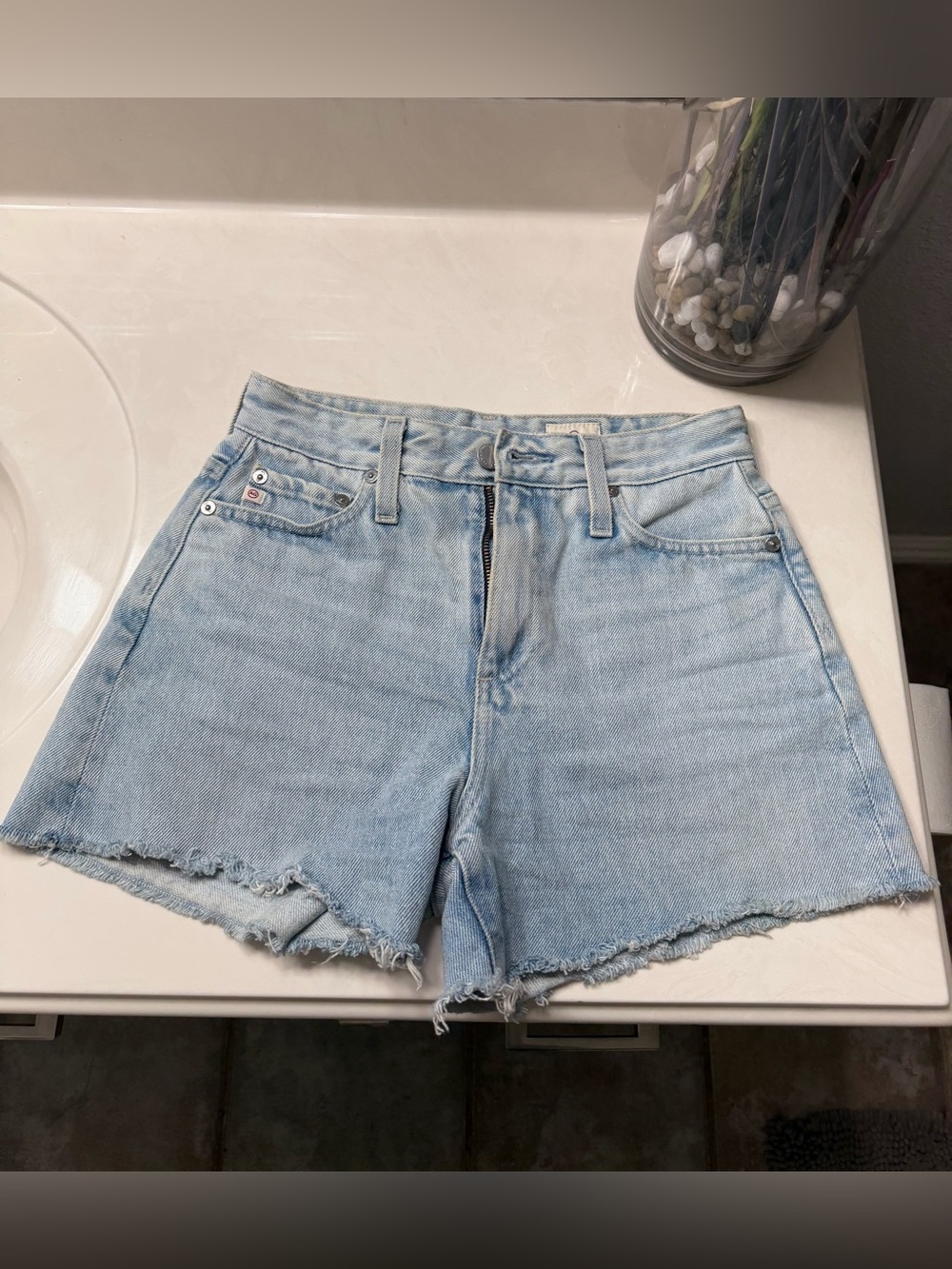 AG Adriano Goldschmied Light Wash Cutoff Denim Shorts